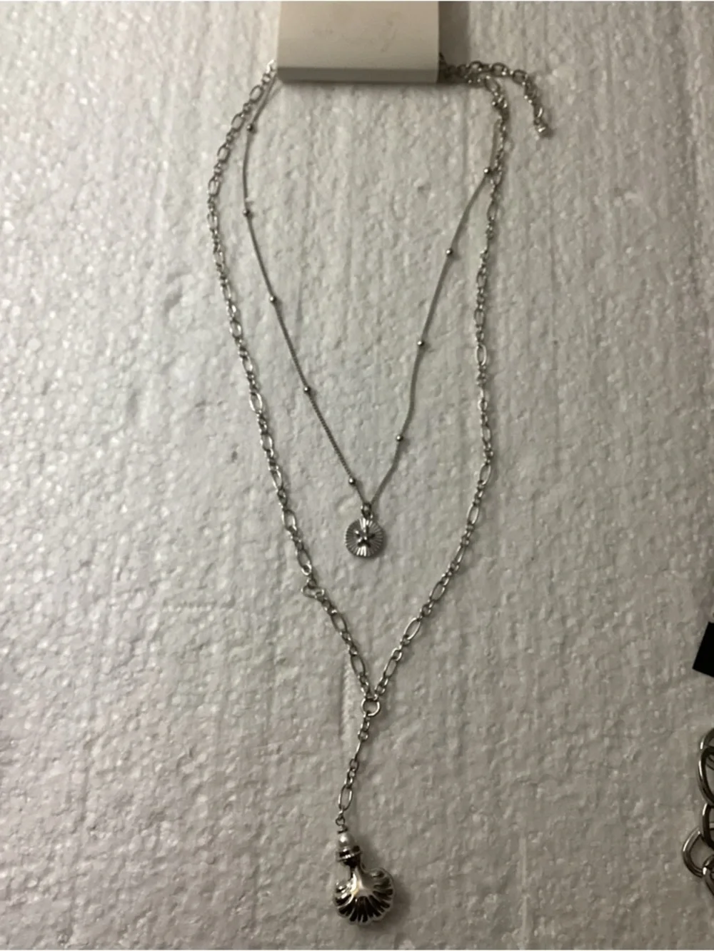 Silver-Tone Layered Necklace with Shell Charm - Picture 2 of 3